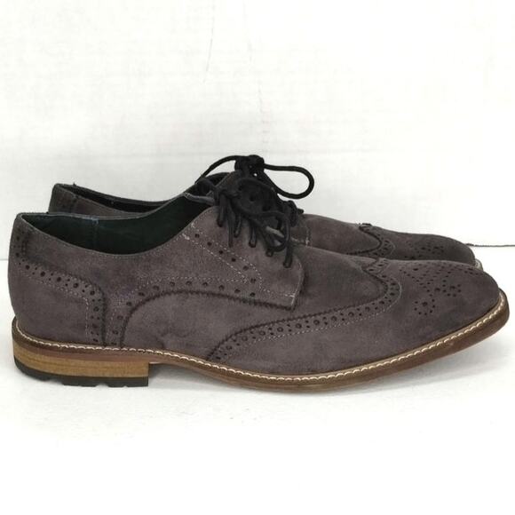 Todd Welsh Men's Brogues Wingtip Oxfords 10 grey vegan suede - Picture 3 of 9